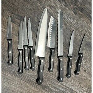 Chicago Cutlery Steak Knife Lot Of 9  USA Black Handle Serrated Sharp Very Nice